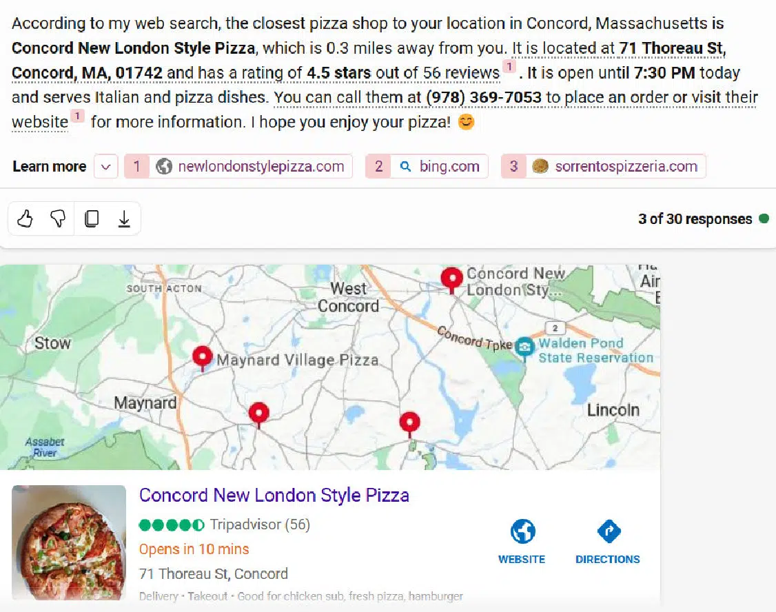Bing Chat Creative - Where is the closest pizza shop
